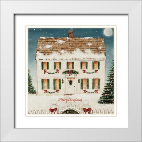Merry Lil House Sq Merry Christmas White Modern Wood Framed Art Print with Double Matting by Brown, David Carter