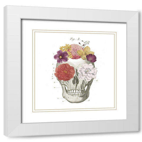 Floral Skull I White Modern Wood Framed Art Print with Double Matting by Wild Apple Portfolio