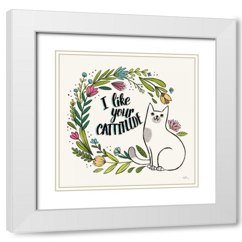 Purrfect Garden IX White Modern Wood Framed Art Print with Double Matting by Penner, Janelle