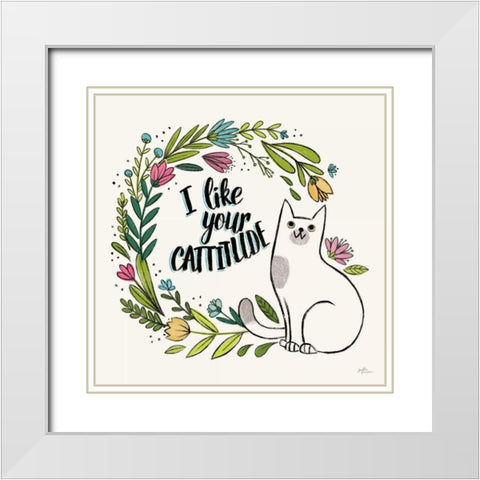 Purrfect Garden IX White Modern Wood Framed Art Print with Double Matting by Penner, Janelle