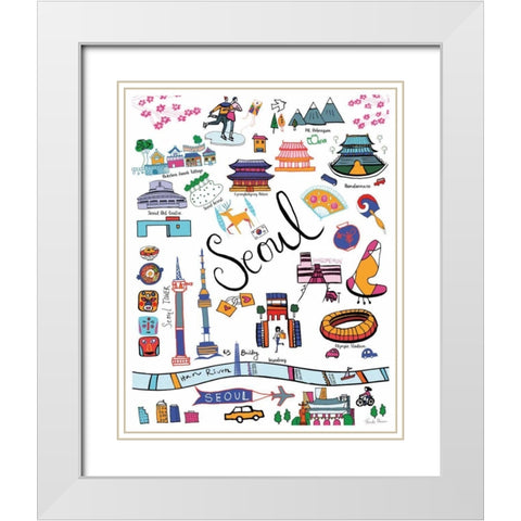Travel Seoul White Modern Wood Framed Art Print with Double Matting by Zaman, Farida