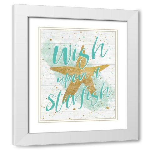Silver Sea Life Aqua Starfish Shiplap White Modern Wood Framed Art Print with Double Matting by Wild Apple Portfolio