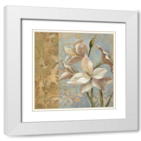 Amaryllis on Soft Blue  WAG White Modern Wood Framed Art Print with Double Matting by Vassileva, Silvia