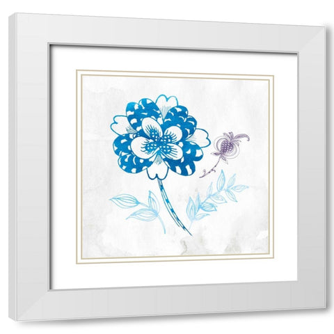 Eastern Boho III Peacock Blue White Modern Wood Framed Art Print with Double Matting by Wild Apple Portfolio