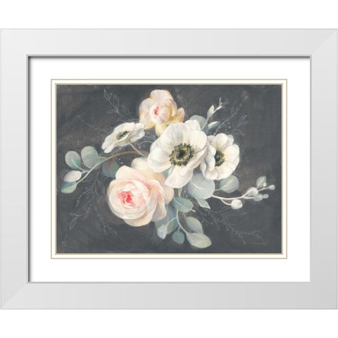 Roses and Anemones White Modern Wood Framed Art Print with Double Matting by Nai, Danhui