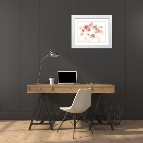 Delicate Poppies White Modern Wood Framed Art Print with Double Matting by Nai, Danhui