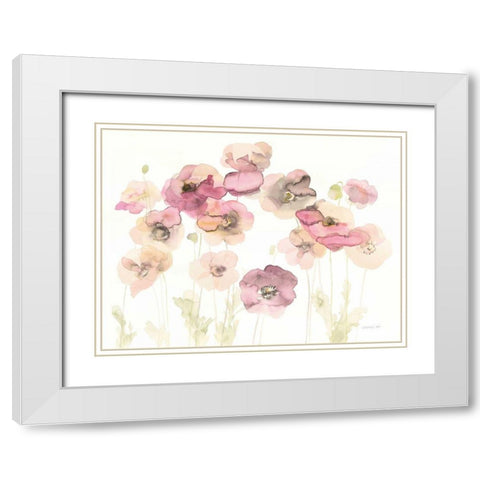 Delicate Poppies White Modern Wood Framed Art Print with Double Matting by Nai, Danhui