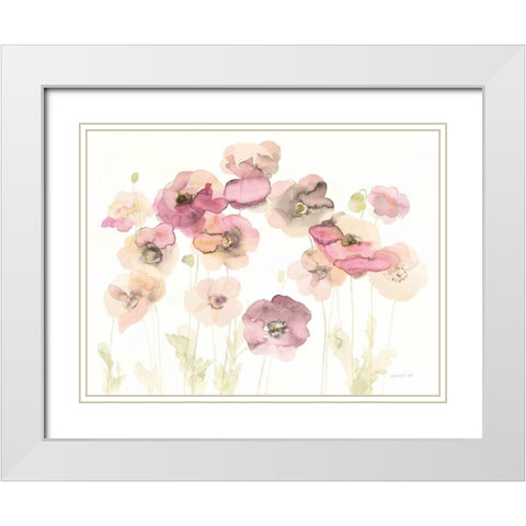 Delicate Poppies White Modern Wood Framed Art Print with Double Matting by Nai, Danhui