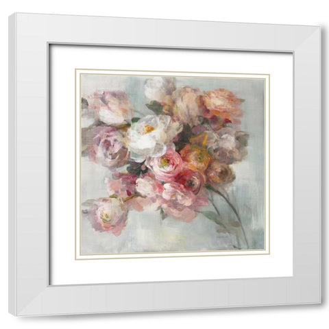 Blush Bouquet White Modern Wood Framed Art Print with Double Matting by Nai, Danhui