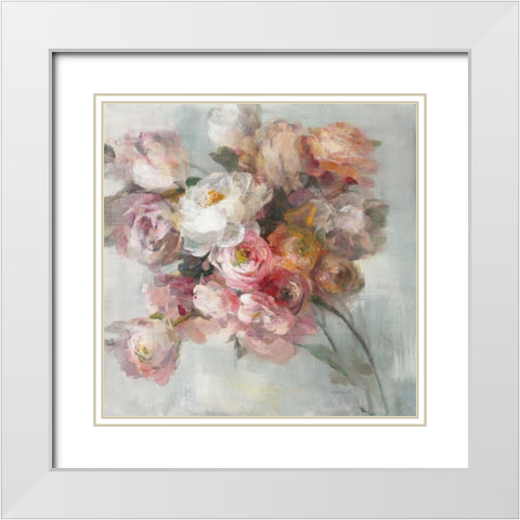 Blush Bouquet White Modern Wood Framed Art Print with Double Matting by Nai, Danhui