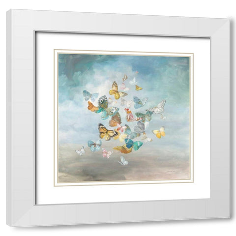 Beautiful Butterflies White Modern Wood Framed Art Print with Double Matting by Nai, Danhui