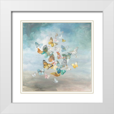 Beautiful Butterflies White Modern Wood Framed Art Print with Double Matting by Nai, Danhui