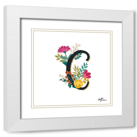 Romantic Luxe Monogram C Black White Modern Wood Framed Art Print with Double Matting by Penner, Janelle