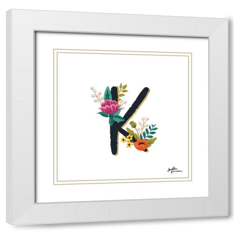 Romantic Luxe Monogram K Black White Modern Wood Framed Art Print with Double Matting by Penner, Janelle