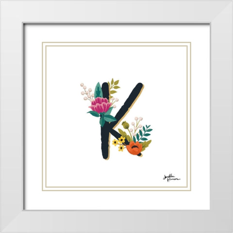 Romantic Luxe Monogram K Black White Modern Wood Framed Art Print with Double Matting by Penner, Janelle