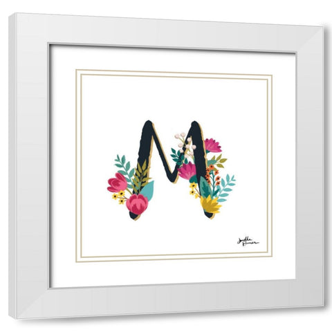 Romantic Luxe Monogram M Black White Modern Wood Framed Art Print with Double Matting by Penner, Janelle