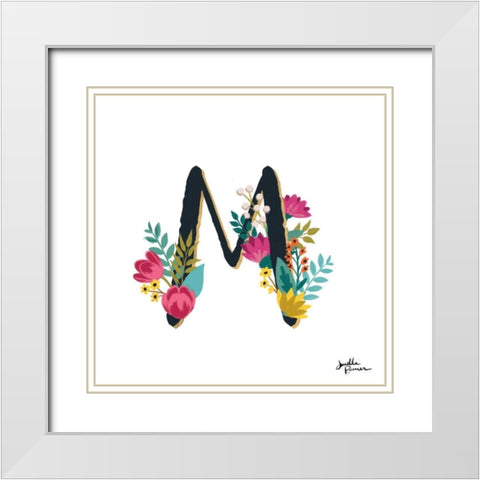 Romantic Luxe Monogram M Black White Modern Wood Framed Art Print with Double Matting by Penner, Janelle