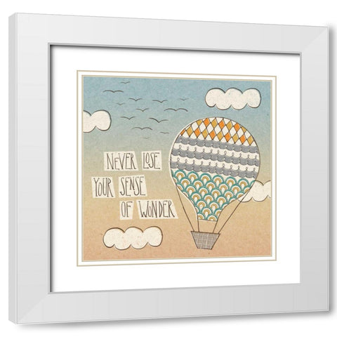 Up Up and Away Wonder Teal White Modern Wood Framed Art Print with Double Matting by Marshall, Laura