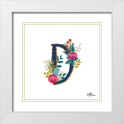 Romantic Luxe Monogram D Navy White Modern Wood Framed Art Print with Double Matting by Penner, Janelle