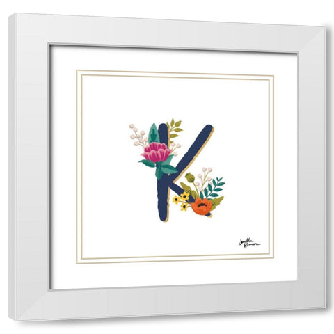 Romantic Luxe Monogram K Navy White Modern Wood Framed Art Print with Double Matting by Penner, Janelle