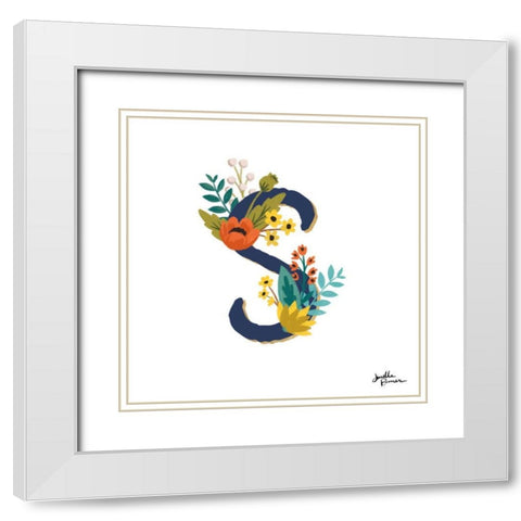 Romantic Luxe Monogram S Navy White Modern Wood Framed Art Print with Double Matting by Penner, Janelle