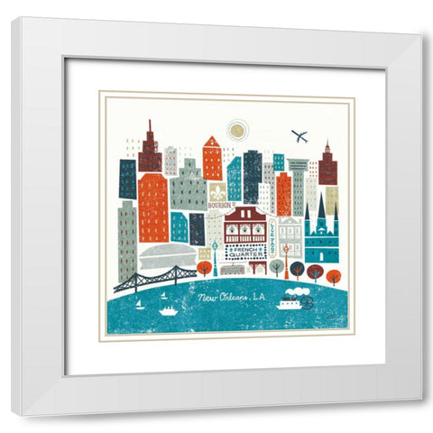 Colorful New Orleans Teal White Modern Wood Framed Art Print with Double Matting by Mullan, Michael