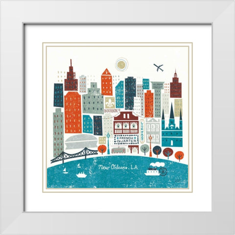 Colorful New Orleans Teal White Modern Wood Framed Art Print with Double Matting by Mullan, Michael