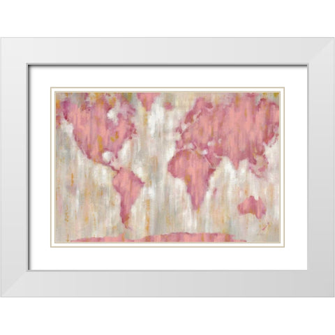 Blushing World Map v2 Crop White Modern Wood Framed Art Print with Double Matting by Vassileva, Silvia