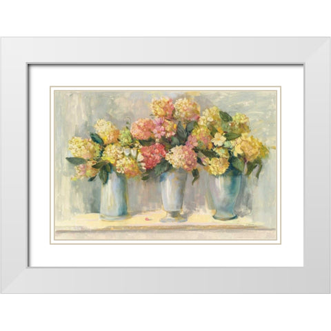 Ivory and Blush Hydrangea Bouquets White Modern Wood Framed Art Print with Double Matting by Rowan, Carol