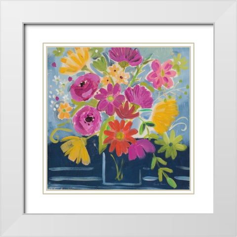 Folk Floral III White Modern Wood Framed Art Print with Double Matting by Zaman, Farida