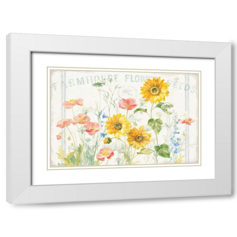 Floursack Florals I White Modern Wood Framed Art Print with Double Matting by Nai, Danhui