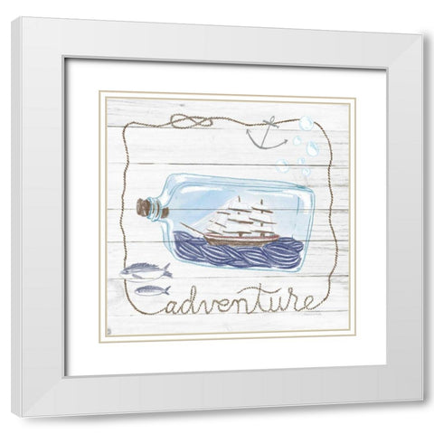 Ship in a Bottle Adventure Shiplap White Modern Wood Framed Art Print with Double Matting by Miller, Sara Zieve