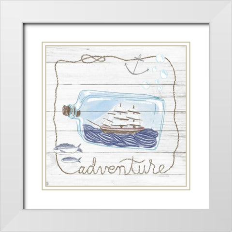 Ship in a Bottle Adventure Shiplap White Modern Wood Framed Art Print with Double Matting by Miller, Sara Zieve