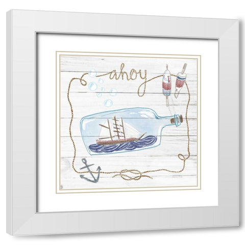 Ship in a Bottle Ahoy Shiplap White Modern Wood Framed Art Print with Double Matting by Miller, Sara Zieve