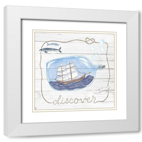Ship in a Bottle Discover Shiplap White Modern Wood Framed Art Print with Double Matting by Miller, Sara Zieve