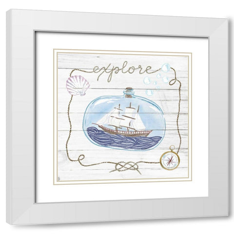 Ship in a Bottle Explore Shiplap White Modern Wood Framed Art Print with Double Matting by Miller, Sara Zieve