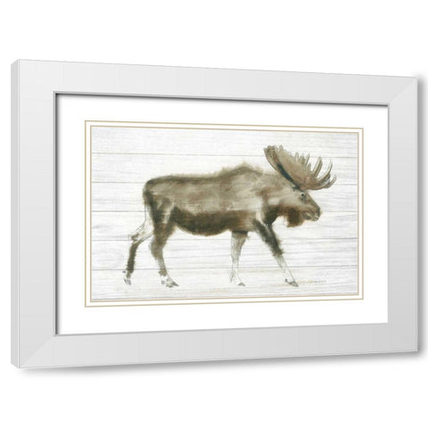 Dark Moose on Wood Crop White Modern Wood Framed Art Print with Double Matting by Wiens, James