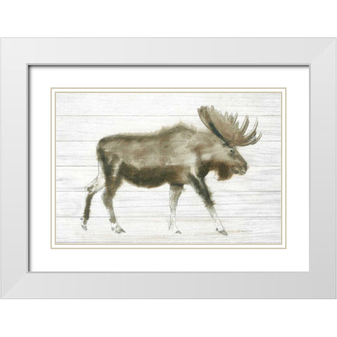 Dark Moose on Wood Crop White Modern Wood Framed Art Print with Double Matting by Wiens, James