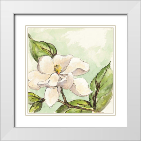 Magnolia I White Modern Wood Framed Art Print with Double Matting by Paschke, Chris