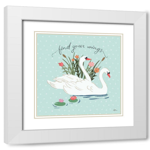 Swan Lake II Mint White Modern Wood Framed Art Print with Double Matting by Penner, Janelle