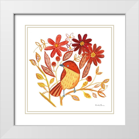Orange Bird II White Modern Wood Framed Art Print with Double Matting by Zaman, Farida
