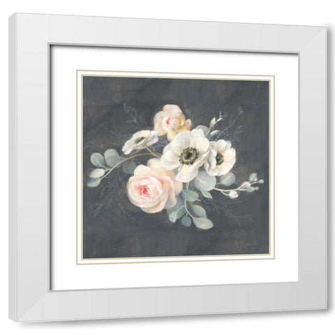 Roses and Anemones Square White Modern Wood Framed Art Print with Double Matting by Nai, Danhui