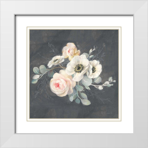 Roses and Anemones Square White Modern Wood Framed Art Print with Double Matting by Nai, Danhui