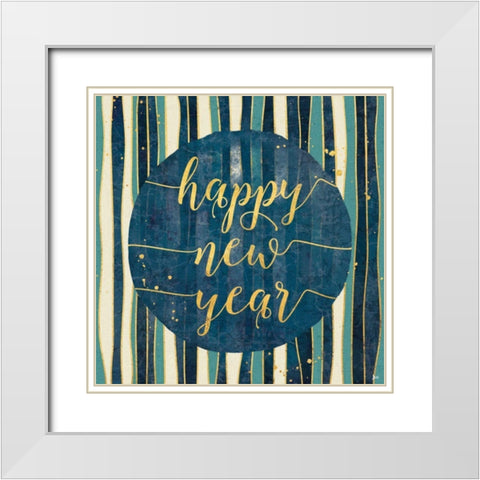 Coastal Lace Happy New Year Stripes Round White Modern Wood Framed Art Print with Double Matting by Aiken, Jess