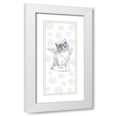 Christmas Kitties I Snowflakes White Modern Wood Framed Art Print with Double Matting by Grove, Beth