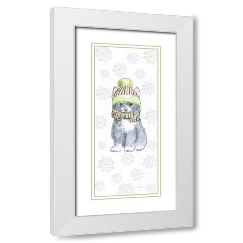 Christmas Kitties II Snowflakes White Modern Wood Framed Art Print with Double Matting by Grove, Beth
