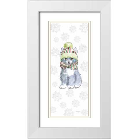 Christmas Kitties II Snowflakes White Modern Wood Framed Art Print with Double Matting by Grove, Beth