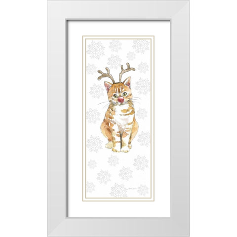 Christmas Kitties III Snowflakes White Modern Wood Framed Art Print with Double Matting by Grove, Beth