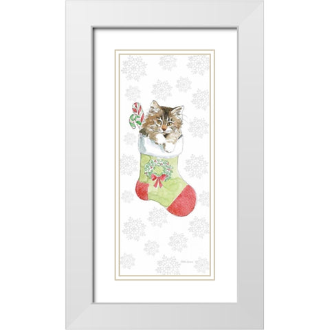 Christmas Kitties IV Snowflakes White Modern Wood Framed Art Print with Double Matting by Grove, Beth
