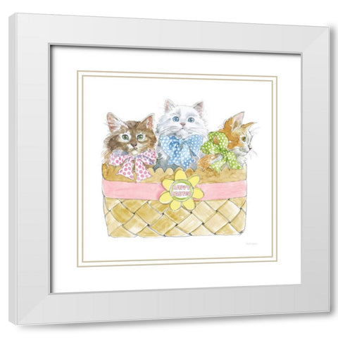 Easter Kitties I White Modern Wood Framed Art Print with Double Matting by Grove, Beth